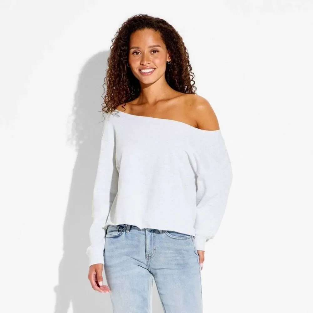 Wild Fable - Women's Off the Shoulder Pullover Sweatshirt - Wil Gray - Picture 2 of 3